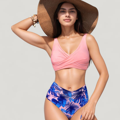 Anna-Kaci Swim Women's Wrap Front Bikini Top and High Waist Printed Bottom Two-Piece Swimsuit with Paisley Pattern Design