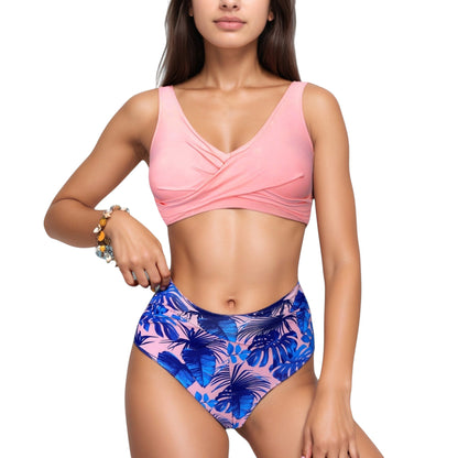 Anna-Kaci Swim Women's Wrap Front Bikini Top and High Waist Printed Bottom Two-Piece Swimsuit with Paisley Pattern Design