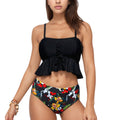Anna-Kaci Swim Women's Peplum Lace-Up Tankini Top and High Waist Floral Print Bikini Bottom Two-Piece Swimsuit