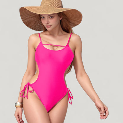 Anna-Kaci Swim Women's Cutout One-Piece Swimsuit with Strappy Chest Detail Adjustable Side Ties and Open Back Design