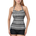 Anna-Kaci Swim Women's Striped Tankini Top and Mid-Rise Swim Shorts Two-Piece Swimsuit with Ruched Neckline and Wide Shoulder Straps