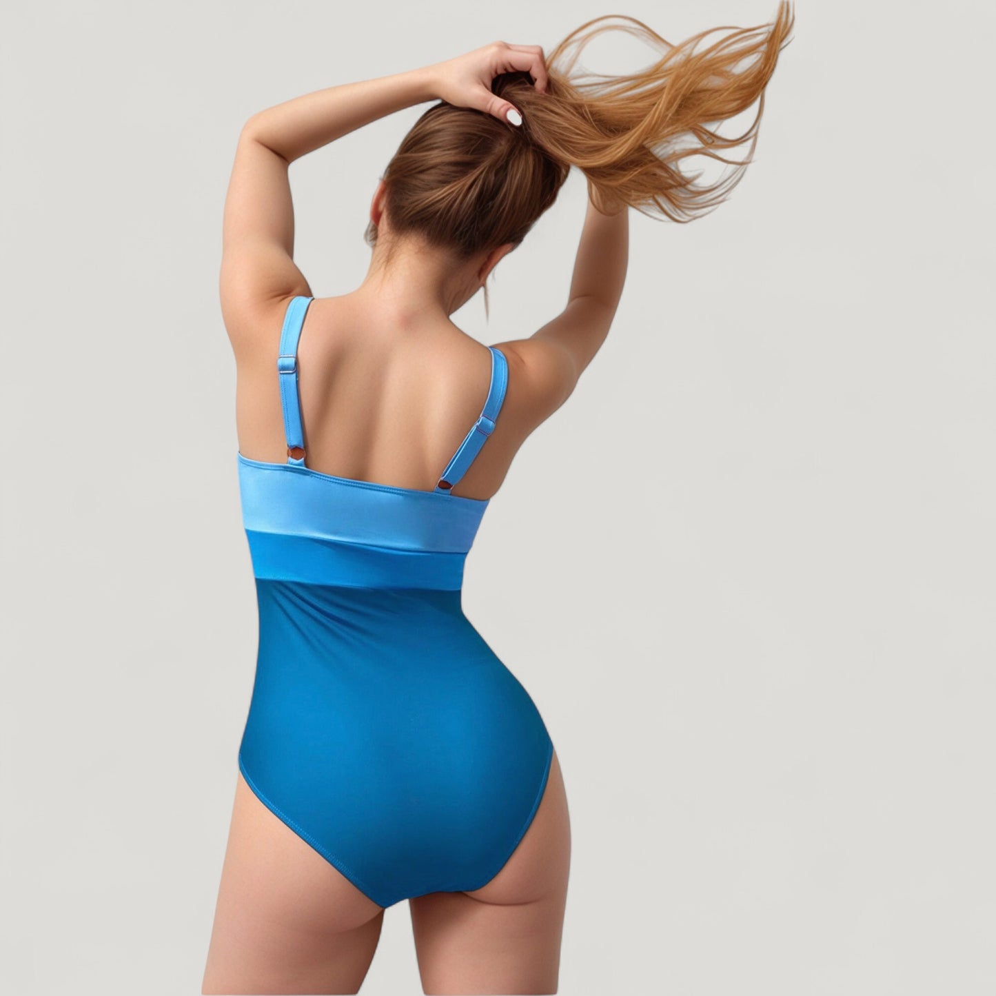 Anna-Kaci Swim Women's Ruched One-Piece Swimsuit with Wide Shoulder Straps and Colorblock Paneling