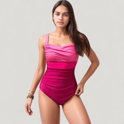 Anna-Kaci Swim Women's Ruched One-Piece Swimsuit with Wide Shoulder Straps and Colorblock Paneling