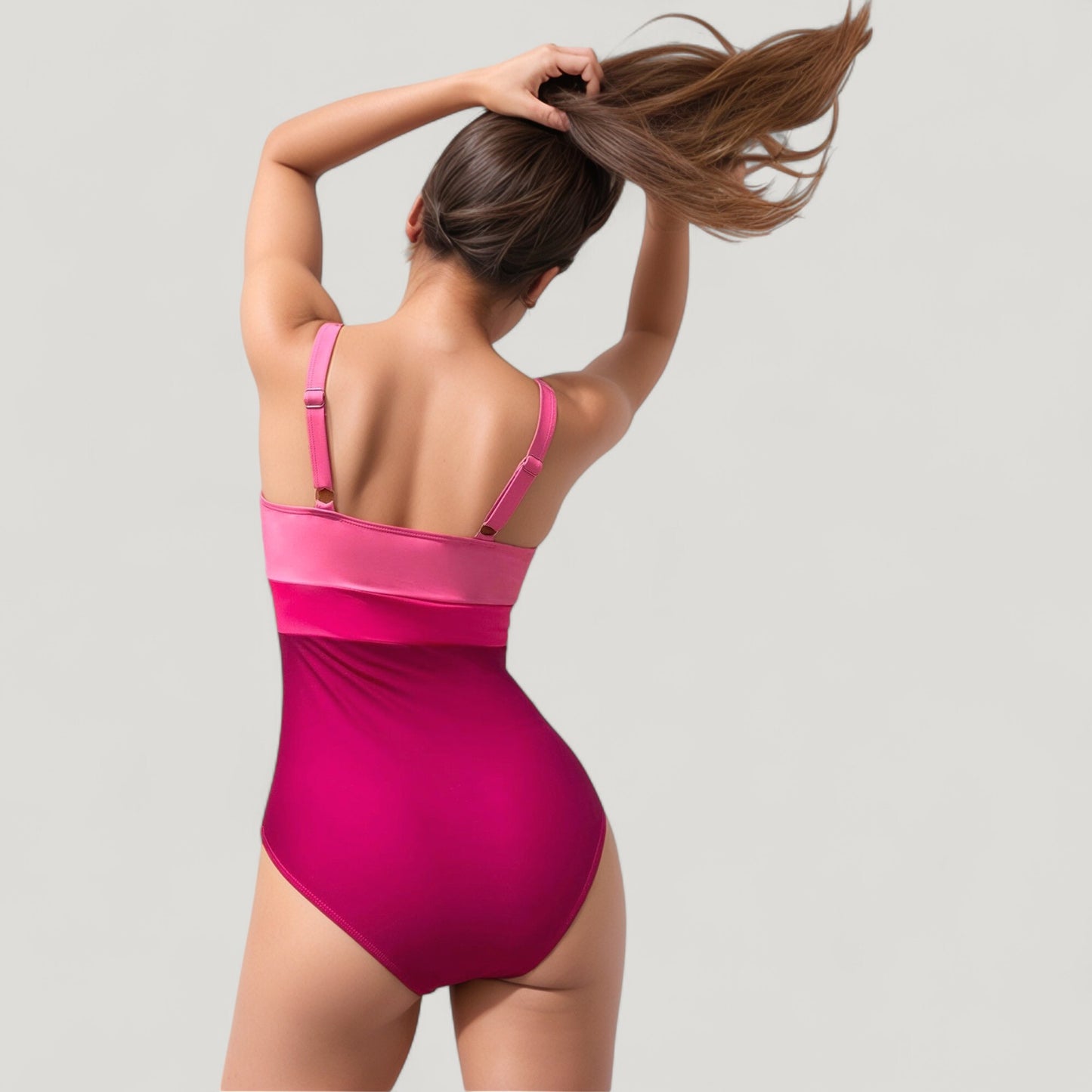 Anna-Kaci Swim Women's Ruched One-Piece Swimsuit with Wide Shoulder Straps and Colorblock Paneling