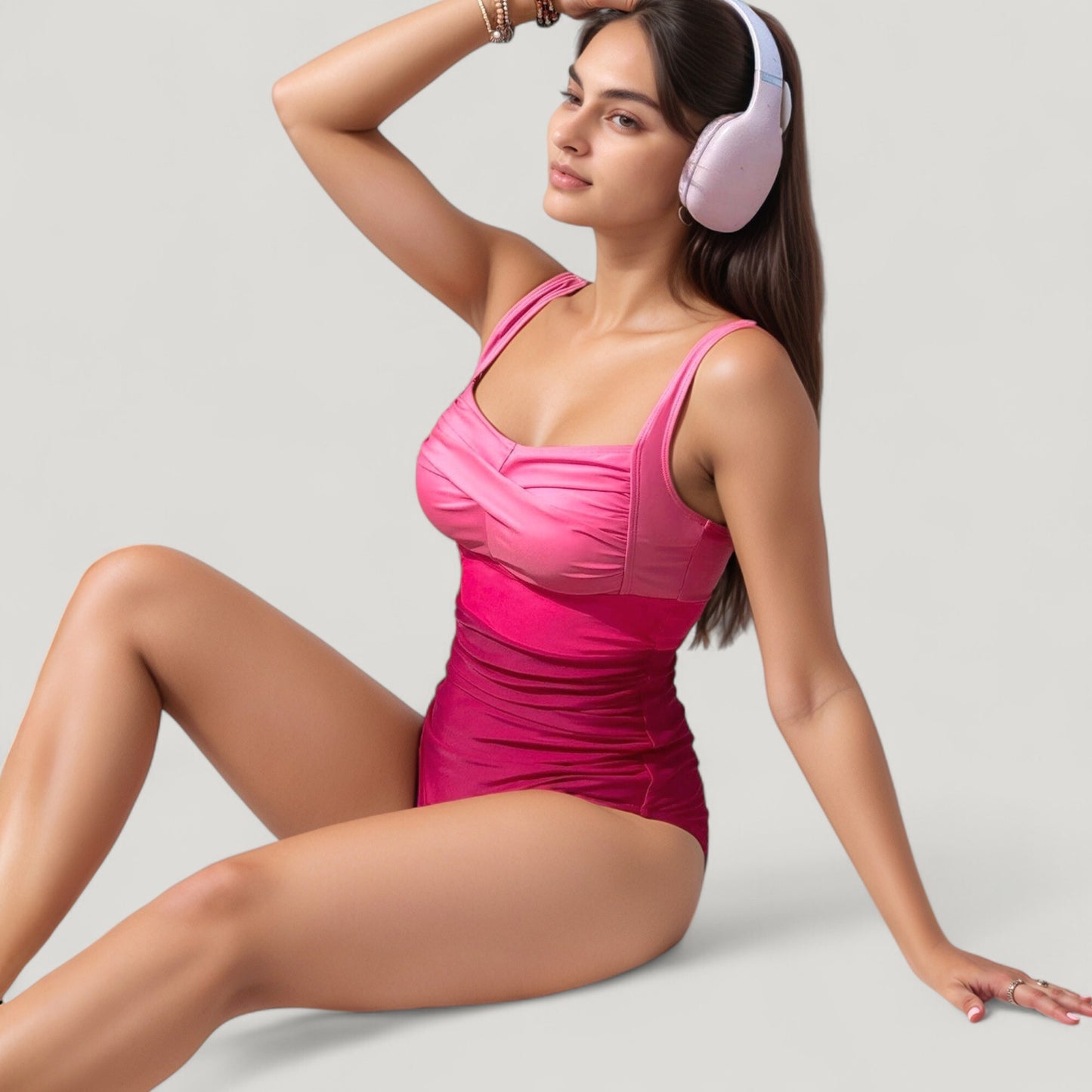 Anna-Kaci Swim Women's Ruched One-Piece Swimsuit with Wide Shoulder Straps and Colorblock Paneling