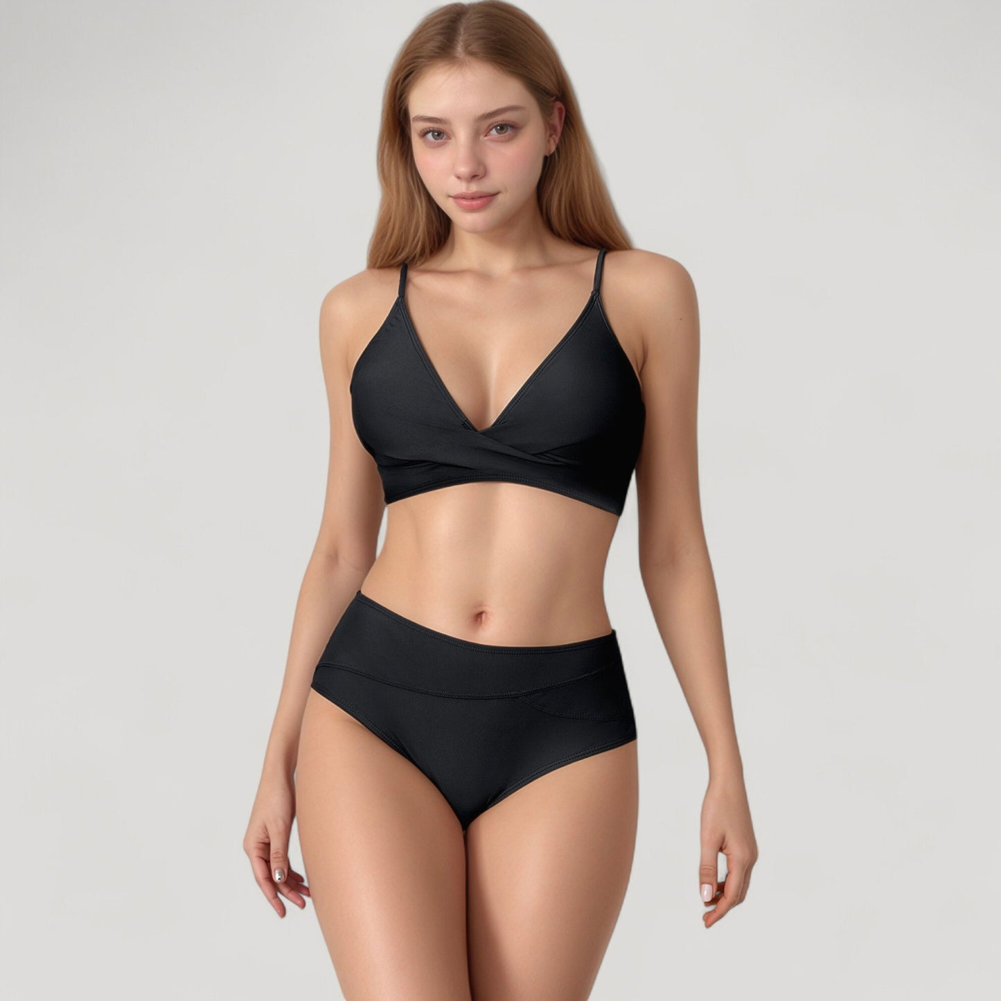 Anna-Kaci Swim Women's V-Neck Bikini Swimsuit with Crossover Top and High Waist Bottom