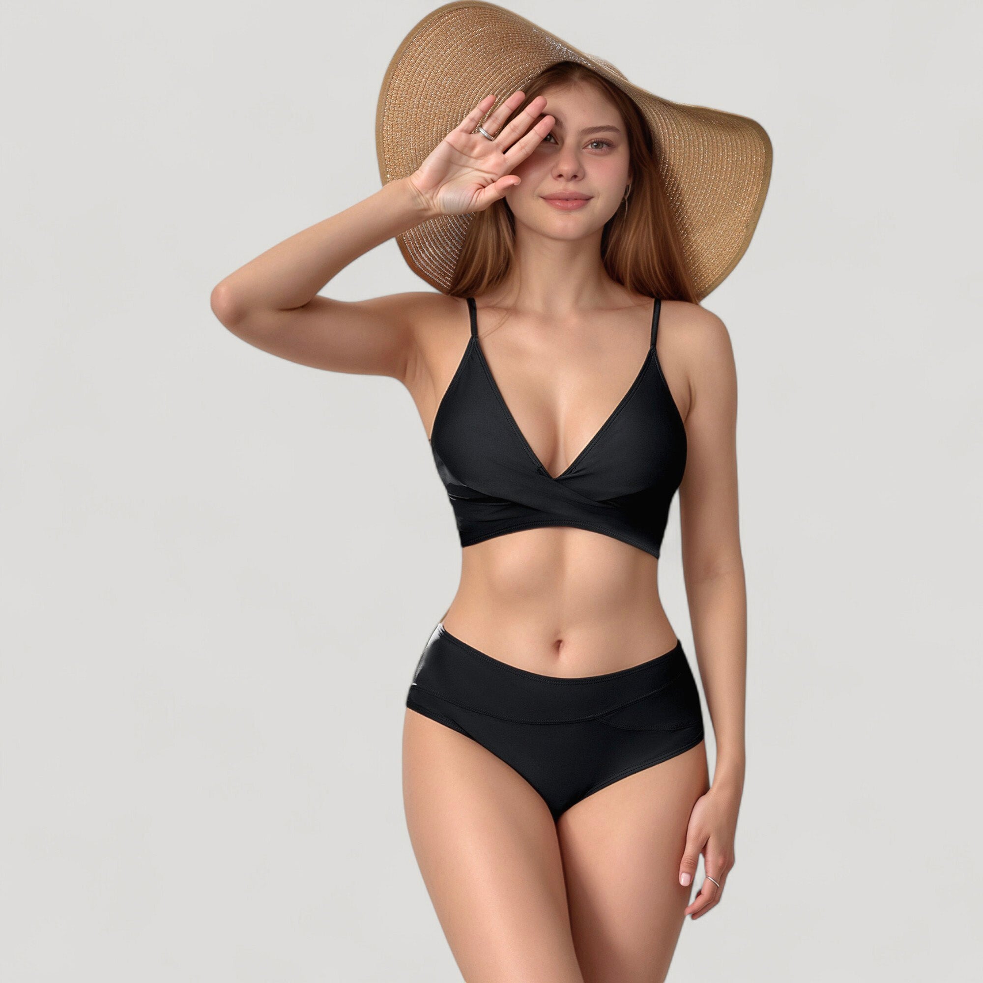 Anna-Kaci Swim Women's V-Neck Bikini Swimsuit with Crossover Top and High Waist Bottom