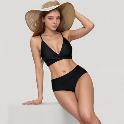Anna-Kaci Swim Women's V-Neck Bikini Swimsuit with Crossover Top and High Waist Bottom