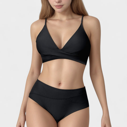 Anna-Kaci Swim Women's V-Neck Bikini Swimsuit with Crossover Top and High Waist Bottom