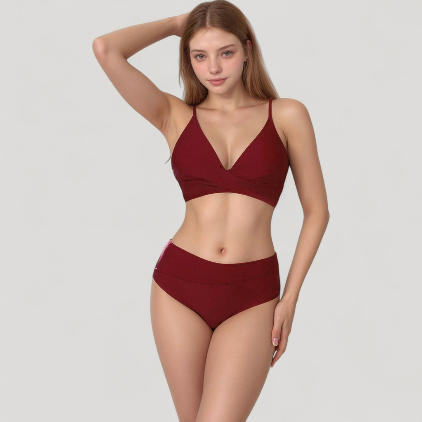 Anna-Kaci Swim Women's V-Neck Bikini Swimsuit with Crossover Top and High Waist Bottom