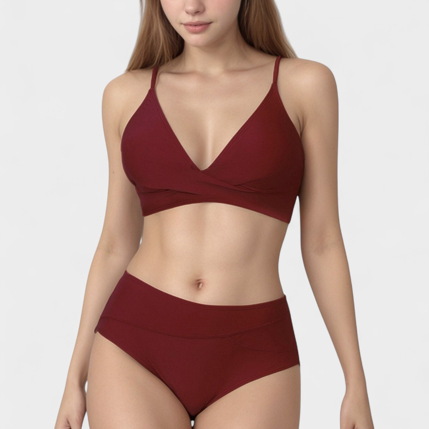 Anna-Kaci Swim Women's V-Neck Bikini Swimsuit with Crossover Top and High Waist Bottom