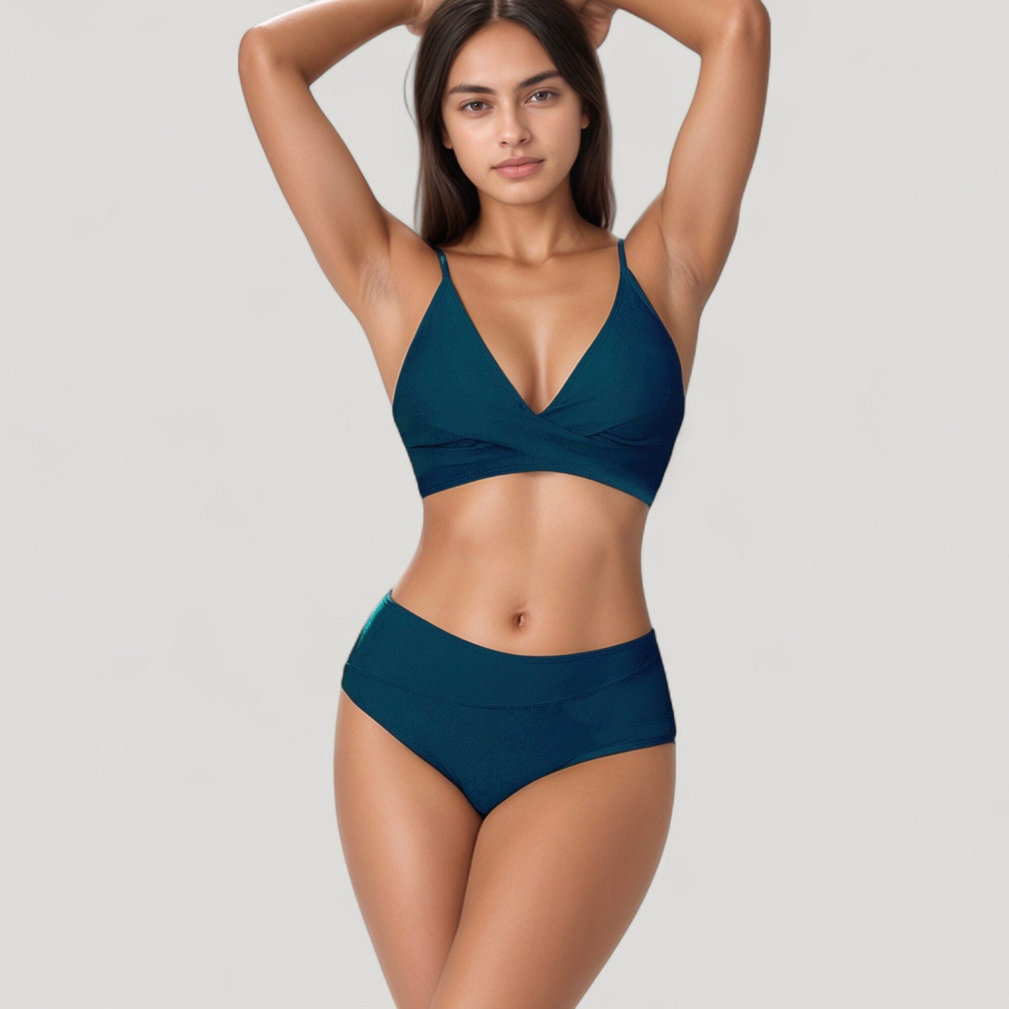 Anna-Kaci Swim Women's V-Neck Bikini Swimsuit with Crossover Top and High Waist Bottom