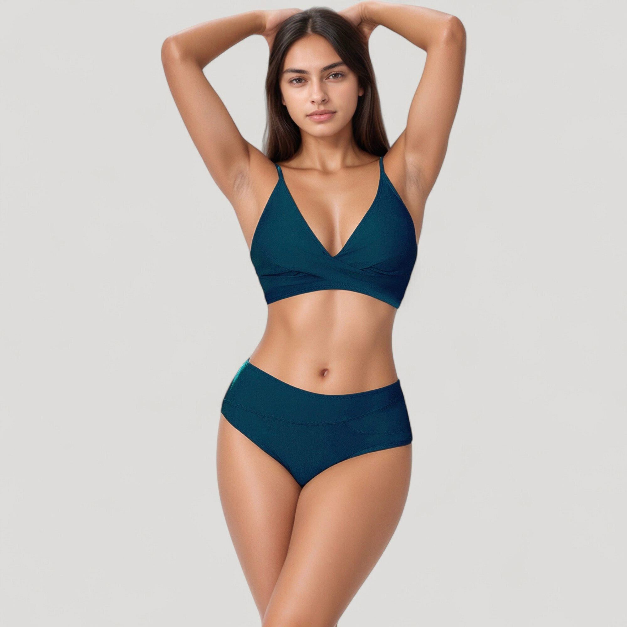 Anna-Kaci Swim Women's V-Neck Bikini Swimsuit with Crossover Top and High Waist Bottom