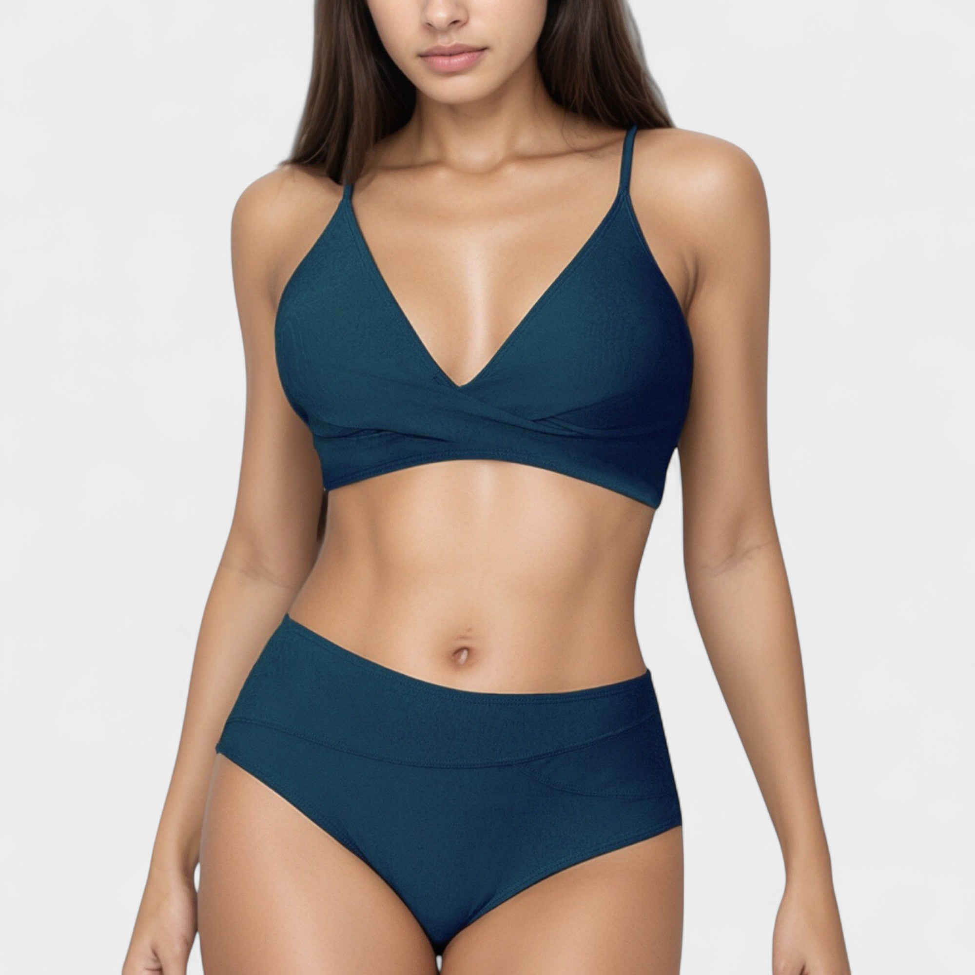 Anna-Kaci Swim Women's V-Neck Bikini Swimsuit with Crossover Top and High Waist Bottom