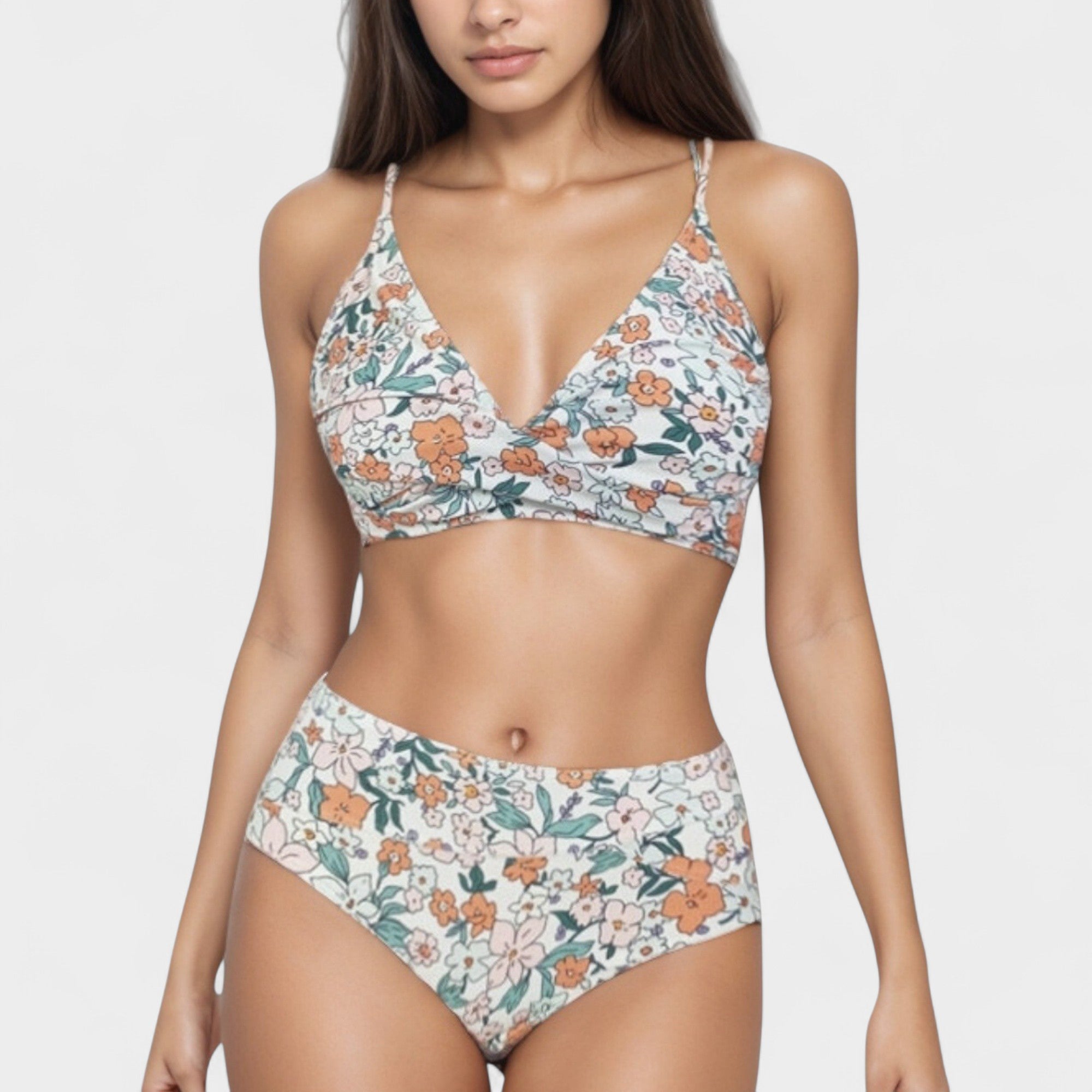 Anna-Kaci Swim Women's V-Neck Bikini Swimsuit with Crossover Top and High Waist Bottom