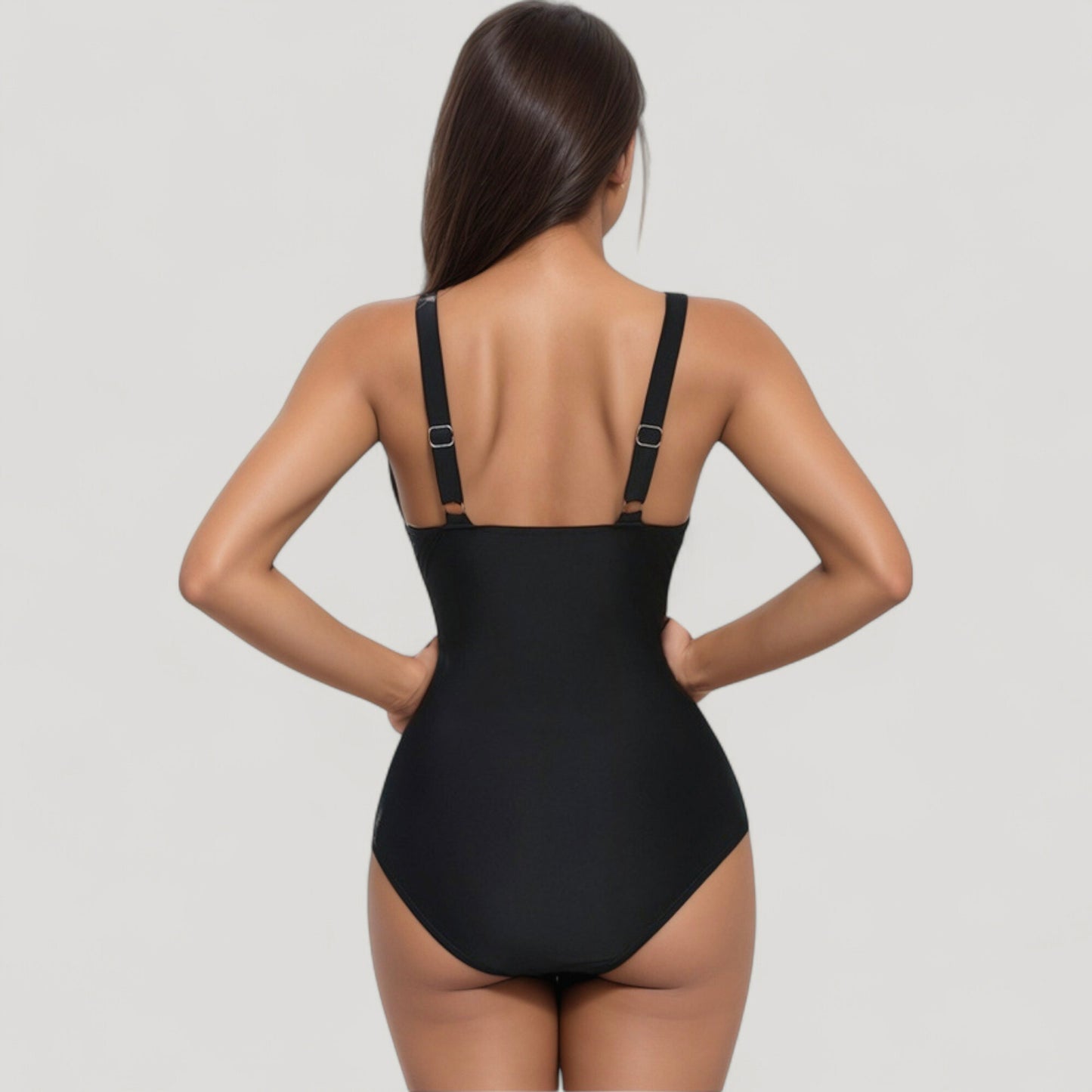 Anna-Kaci Swim Women's Deep V Mesh Panel One Piece Swimsuit with Sheer Waist Detail and Adjustable Straps