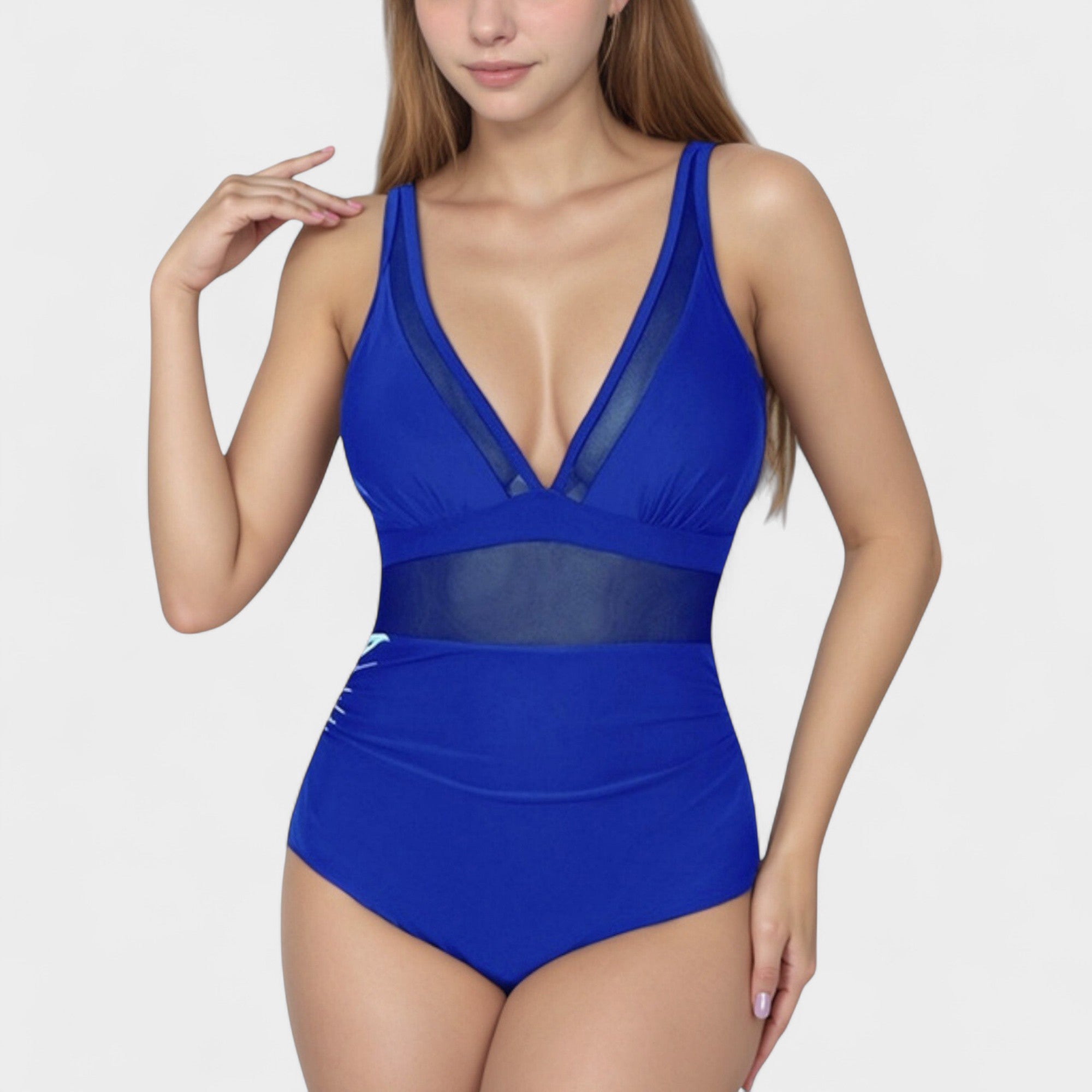 Anna-Kaci Swim Women's Deep V Mesh Panel One Piece Swimsuit with Sheer Waist Detail and Adjustable Straps