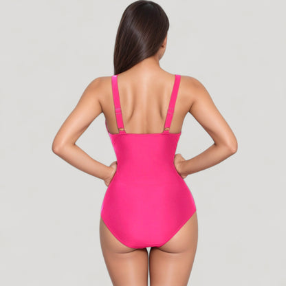 Anna-Kaci Swim Women's Deep V Mesh Panel One Piece Swimsuit with Sheer Waist Detail and Adjustable Straps