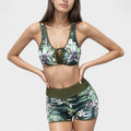 Anna-Kaci Swim Women's Tropical Floral Bikini Top with Lace-Up Front and High Waist Short Bottoms