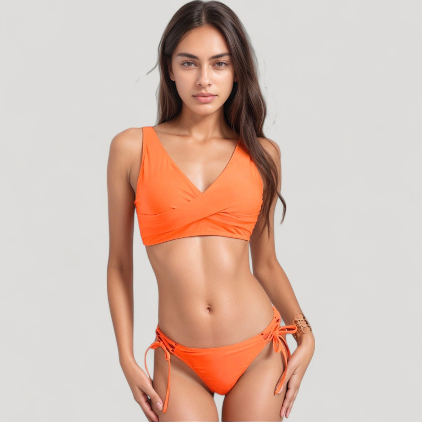 Anna-Kaci Swim Women's Crisscross Front Bikini Top with V-Neckline and Wide Straps for a Sleek Supportive Fit