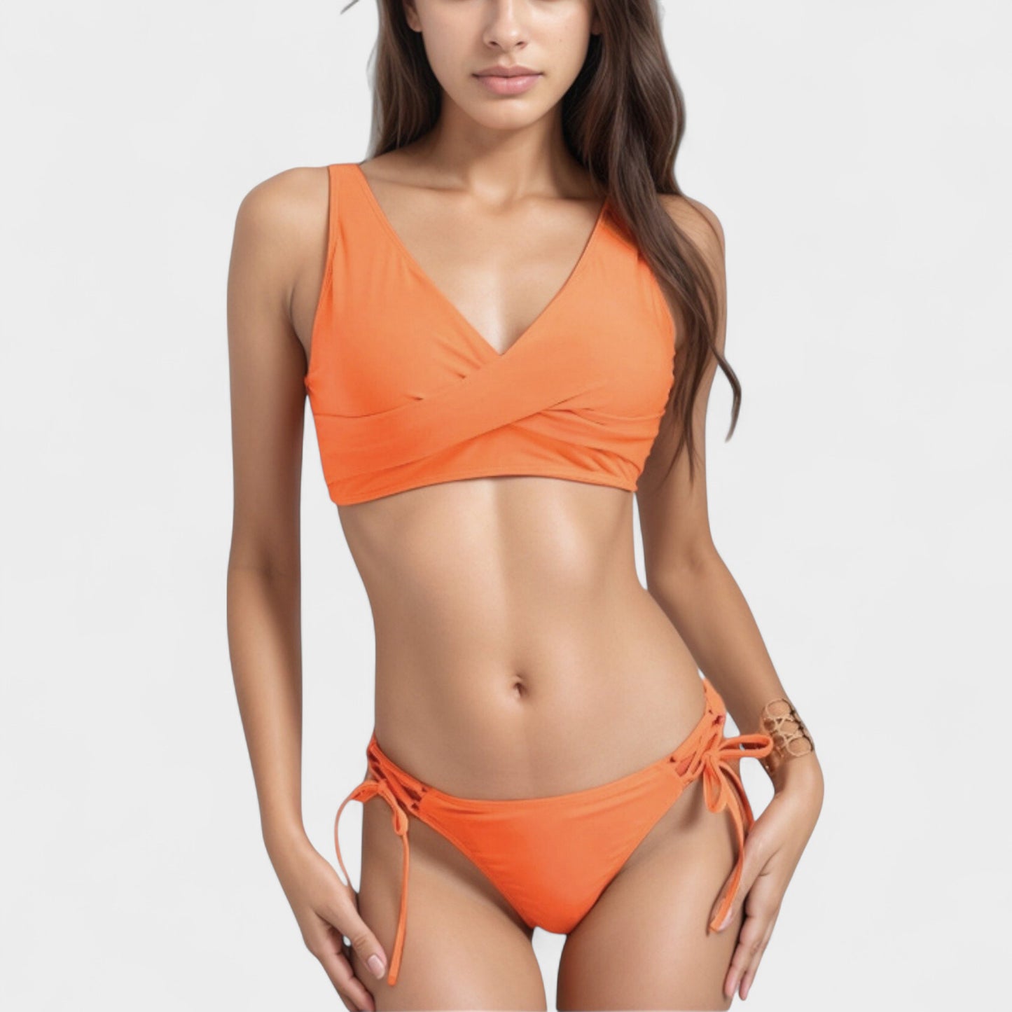 Anna-Kaci Swim Women's Crisscross Front Bikini Top with V-Neckline and Wide Straps for a Sleek Supportive Fit