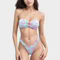Anna-Kaci Swim Women's Strapless Bandeau Bikini Top with Front Knot Detail and Vibrant Retro Floral Print