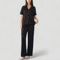 Anna-Kaci Lounge Women's Short Sleeve Button-Down Striped Pajama Top with Matching Wide Leg Pants Sleepwear Set