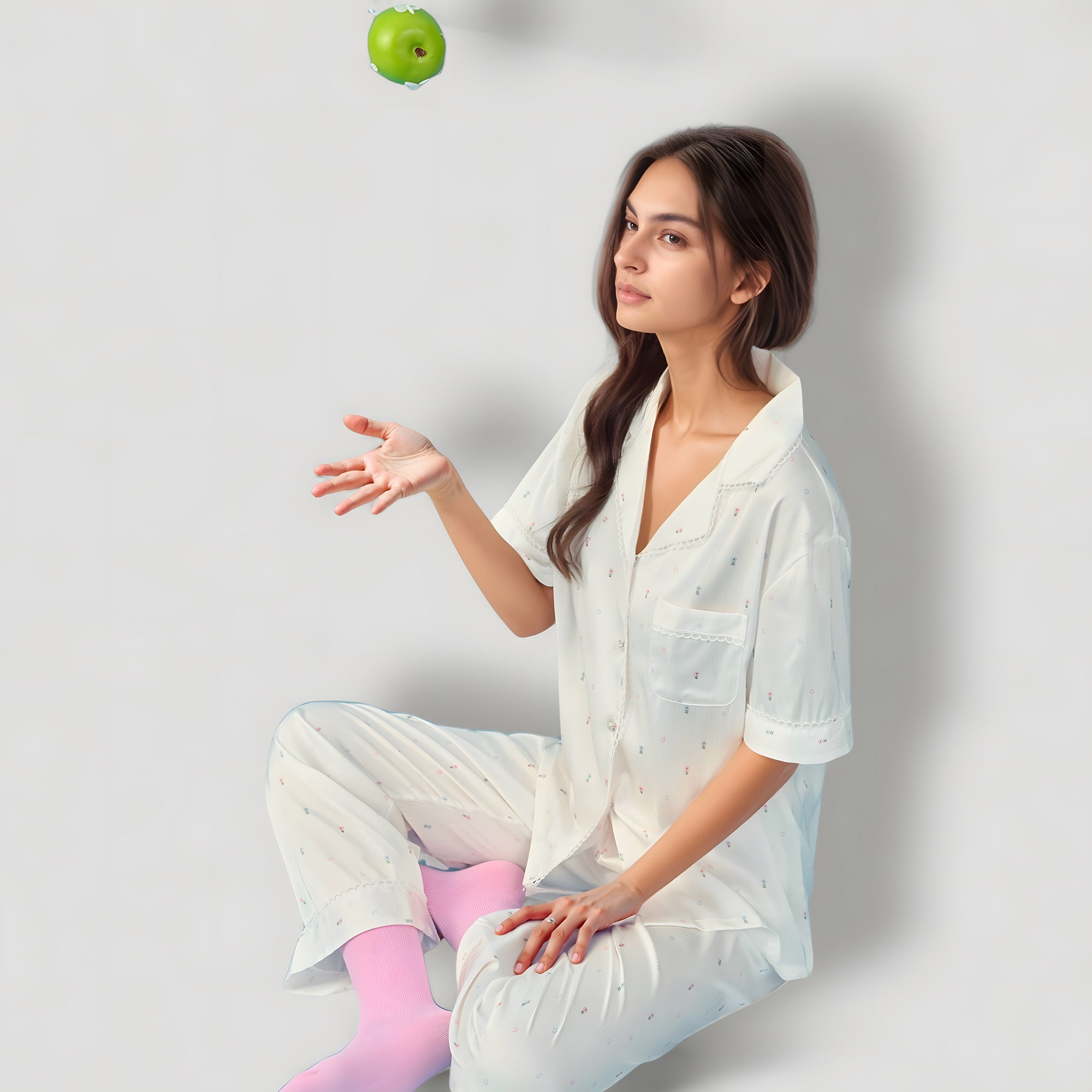 Anna-Kaci Lounge Women's Short Sleeve Button-Down Satin Pajama Set with Allover Mini Dot Print and Wide Leg Pants