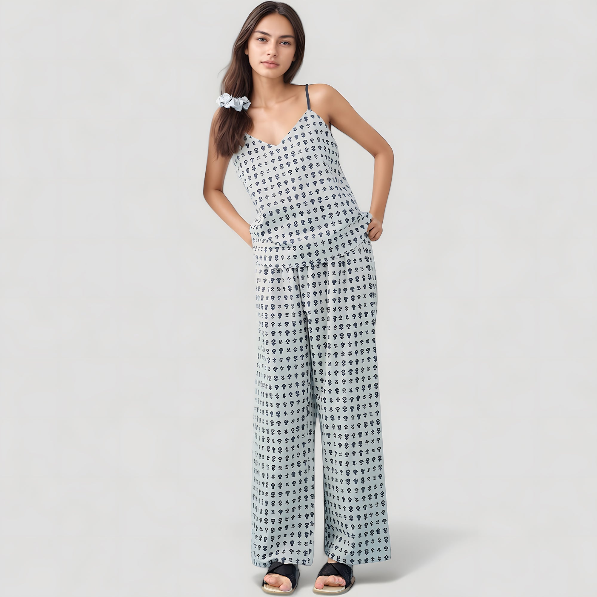 Anna-Kaci Lounge Women's Cami Strap Pajama Set with Allover Floral Print and Relaxed Wide Leg Pants