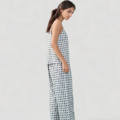 Anna-Kaci Lounge Women's Cami Strap Pajama Set with Allover Floral Print and Relaxed Wide Leg Pants