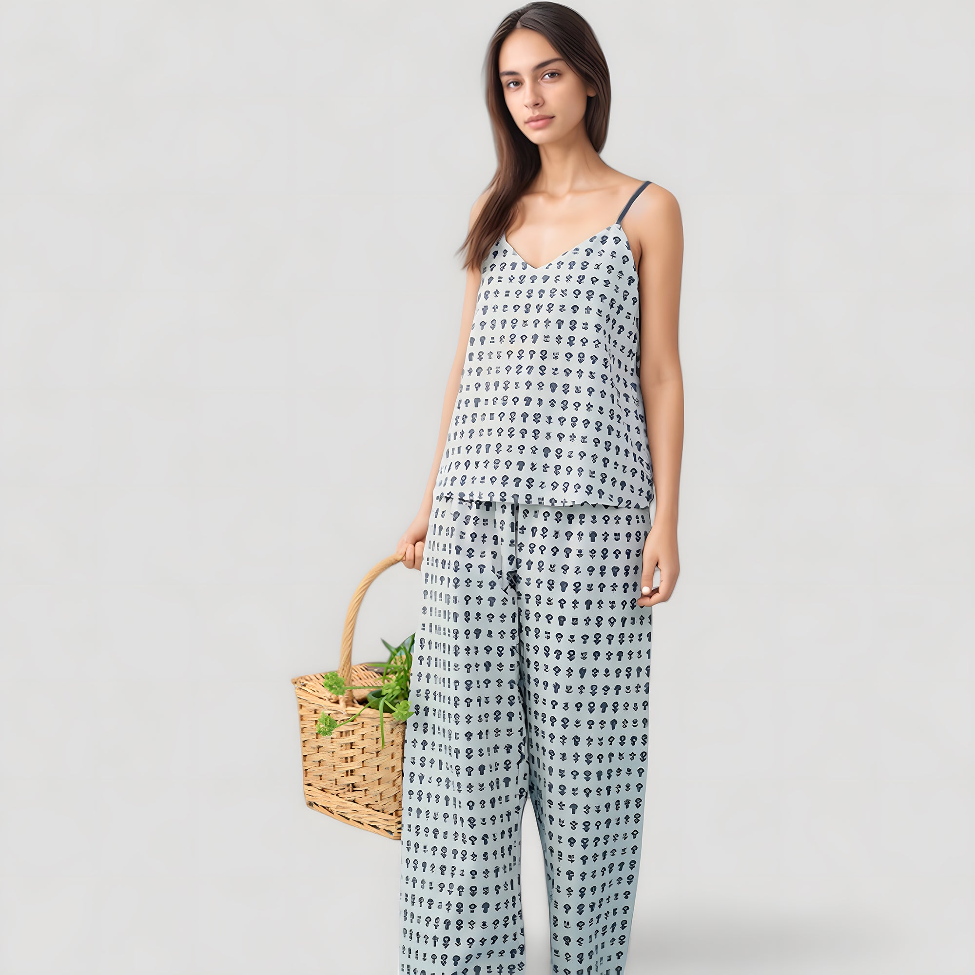 Anna-Kaci Lounge Women's Cami Strap Pajama Set with Allover Floral Print and Relaxed Wide Leg Pants