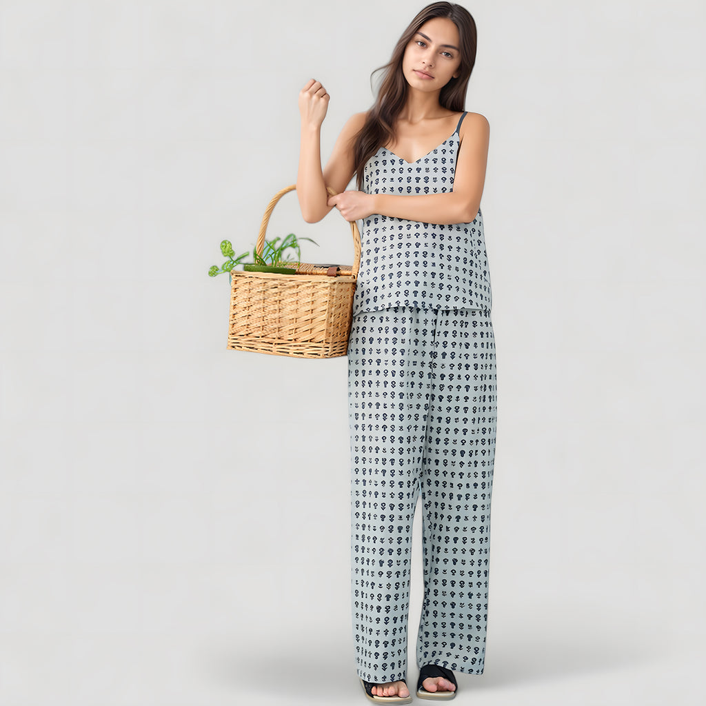 Anna-Kaci Lounge Women's Cami Strap Pajama Set with Allover Floral Print and Relaxed Wide Leg Pants
