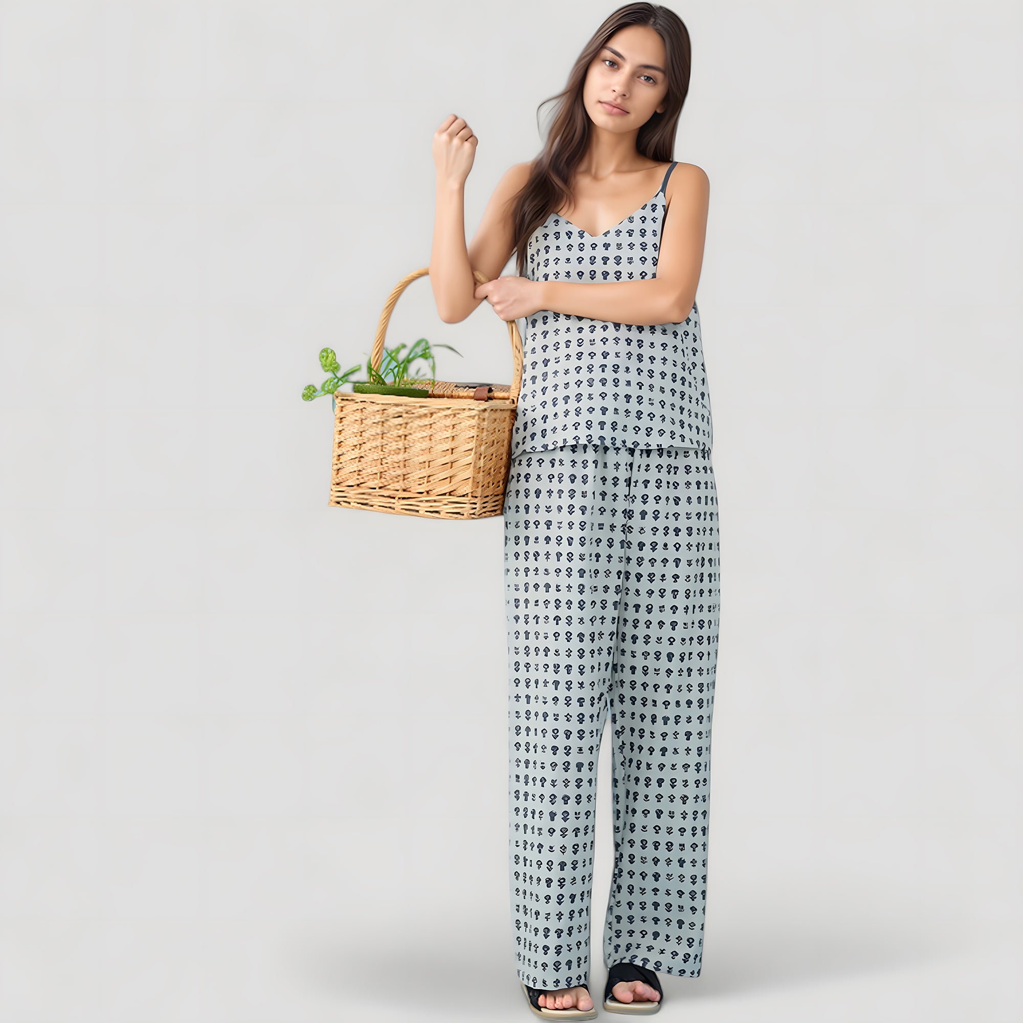 Anna-Kaci Lounge Women's Cami Strap Pajama Set with Allover Floral Print and Relaxed Wide Leg Pants