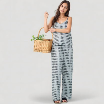 Anna-Kaci Lounge Women's Cami Strap Pajama Set with Allover Floral Print and Relaxed Wide Leg Pants
