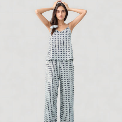Anna-Kaci Lounge Women's Cami Strap Pajama Set with Allover Floral Print and Relaxed Wide Leg Pants