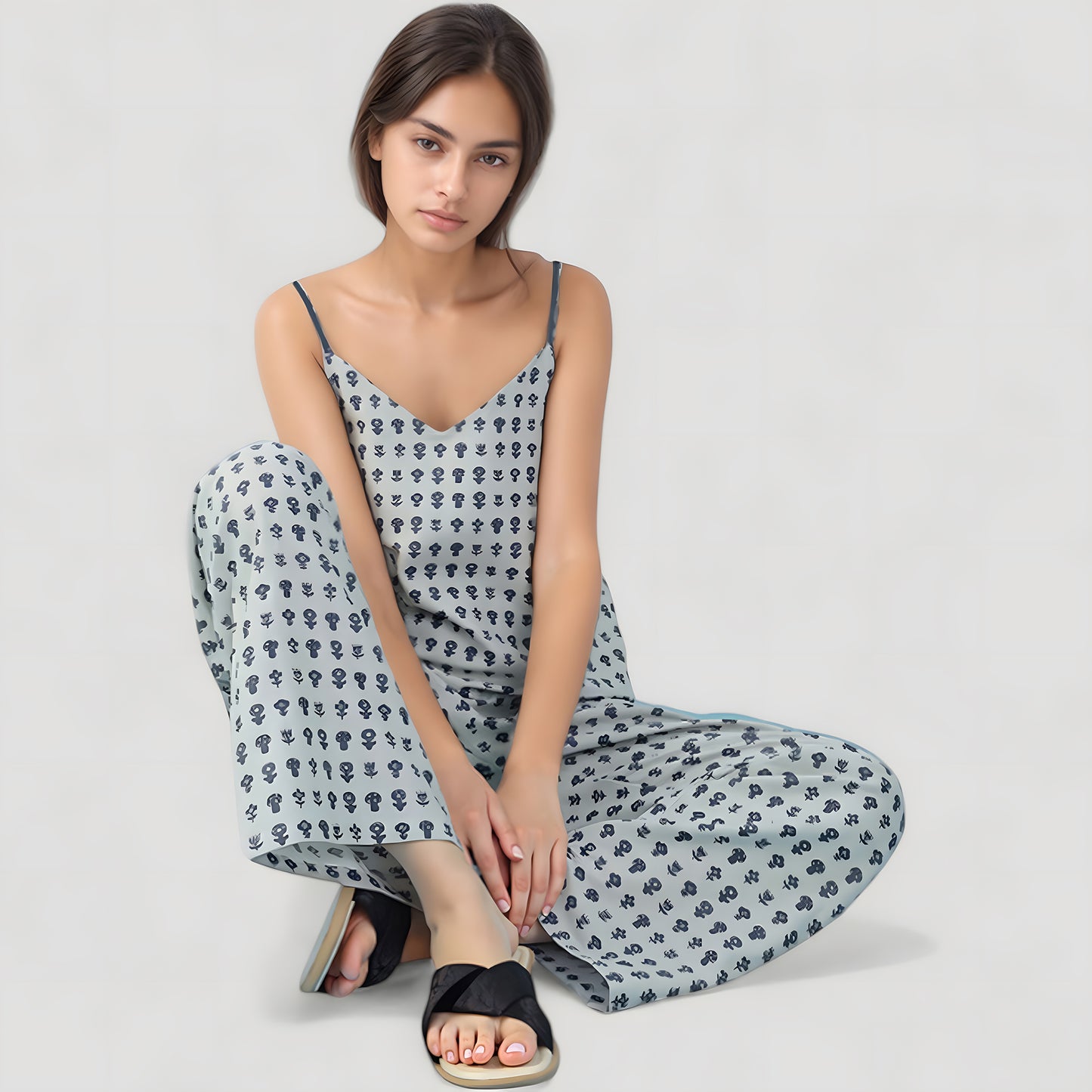 Anna-Kaci Lounge Women's Cami Strap Pajama Set with Allover Floral Print and Relaxed Wide Leg Pants