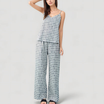 Anna-Kaci Lounge Women's Cami Strap Pajama Set with Allover Floral Print and Relaxed Wide Leg Pants