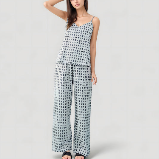 Anna-Kaci Lounge Women's Cami Strap Pajama Set with Allover Floral Print and Relaxed Wide Leg Pants