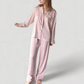 Anna-Kaci Lounge Women's Long Sleeve Button Up Pajama Set with Satin Leopard Texture and Relaxed Fit Pants