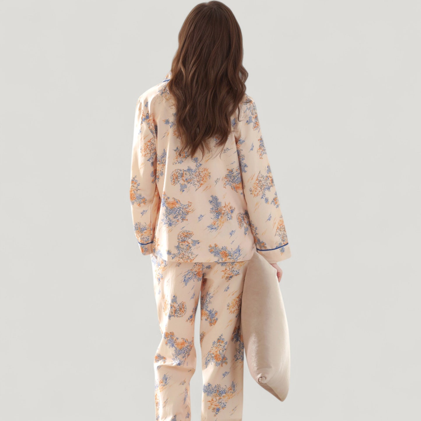 Anna-Kaci Lounge Women's Floral Print Satin Pajama Set Long Sleeve Button-Up Top with Contrast Piping and Matching Lounge Pants