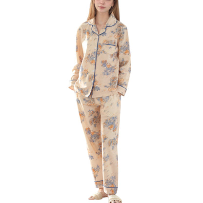 Anna-Kaci Lounge Women's Floral Print Satin Pajama Set Long Sleeve Button-Up Top with Contrast Piping and Matching Lounge Pants