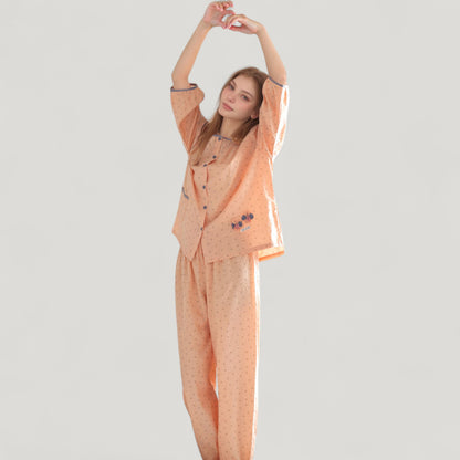 Anna-Kaci Lounge Women's Floral Print Pajama Set with Round Neck Button Front Top and Relaxed Fit Full-Length Lounge Pants