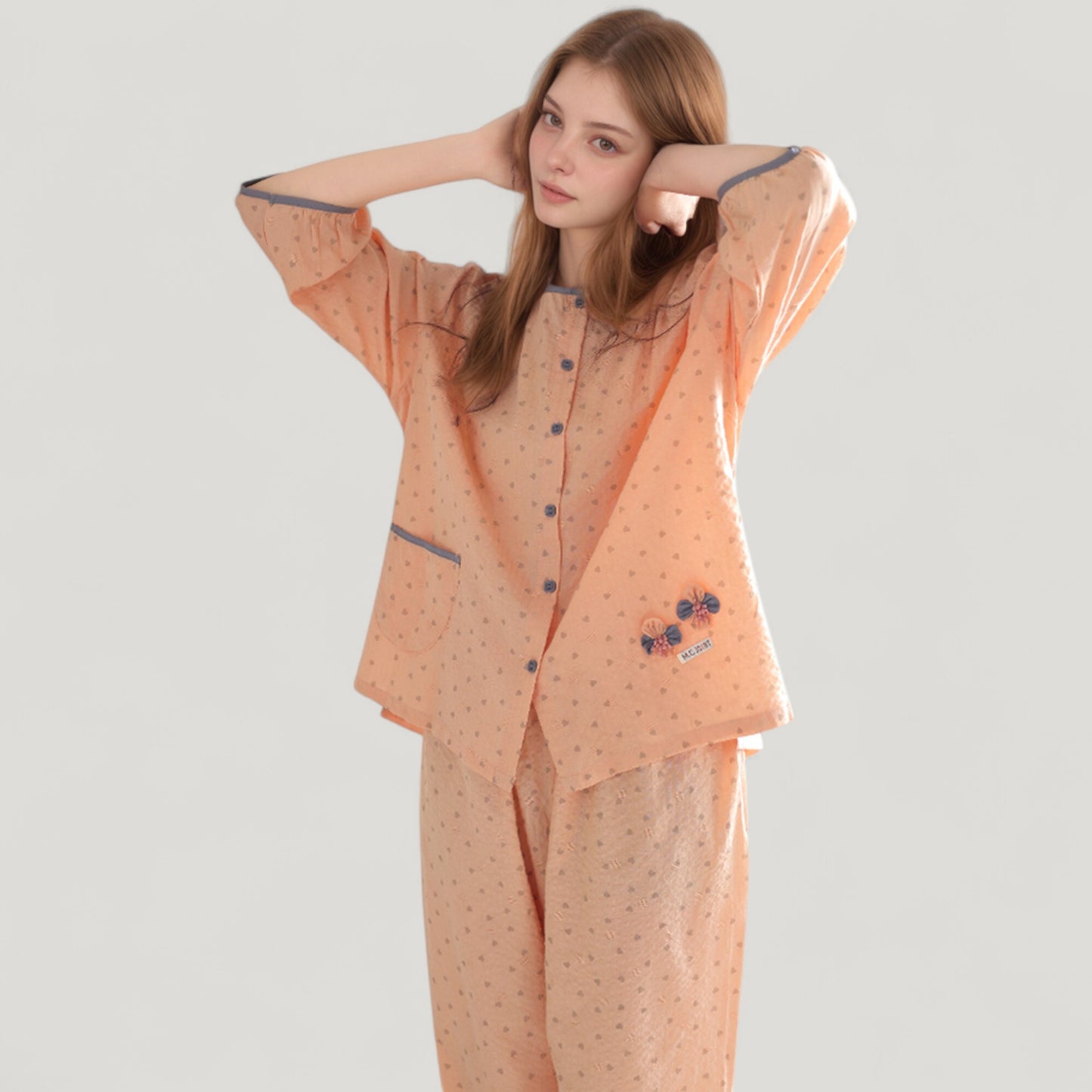 Anna-Kaci Lounge Women's Floral Print Pajama Set with Round Neck Button Front Top and Relaxed Fit Full-Length Lounge Pants