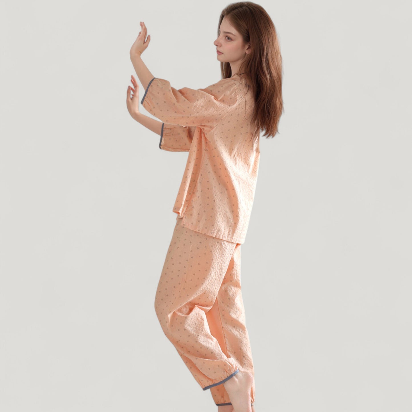 Anna-Kaci Lounge Women's Floral Print Pajama Set with Round Neck Button Front Top and Relaxed Fit Full-Length Lounge Pants