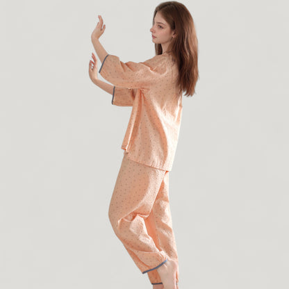 Anna-Kaci Lounge Women's Floral Print Pajama Set with Round Neck Button Front Top and Relaxed Fit Full-Length Lounge Pants