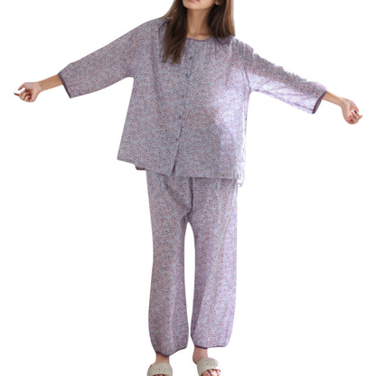 Anna-Kaci Lounge Women's Floral Print Pajama Set with Round Neck Button Front Top and Relaxed Fit Full-Length Lounge Pants