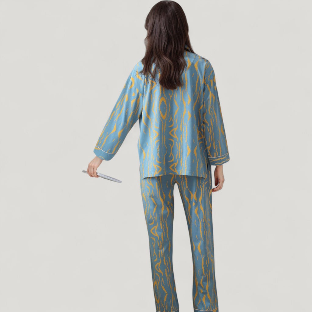 Anna-Kaci Lounge Women's Abstract Pattern Pajama Set Long Sleeve Button Front Top with Matching Relaxed Fit Lounge Pants