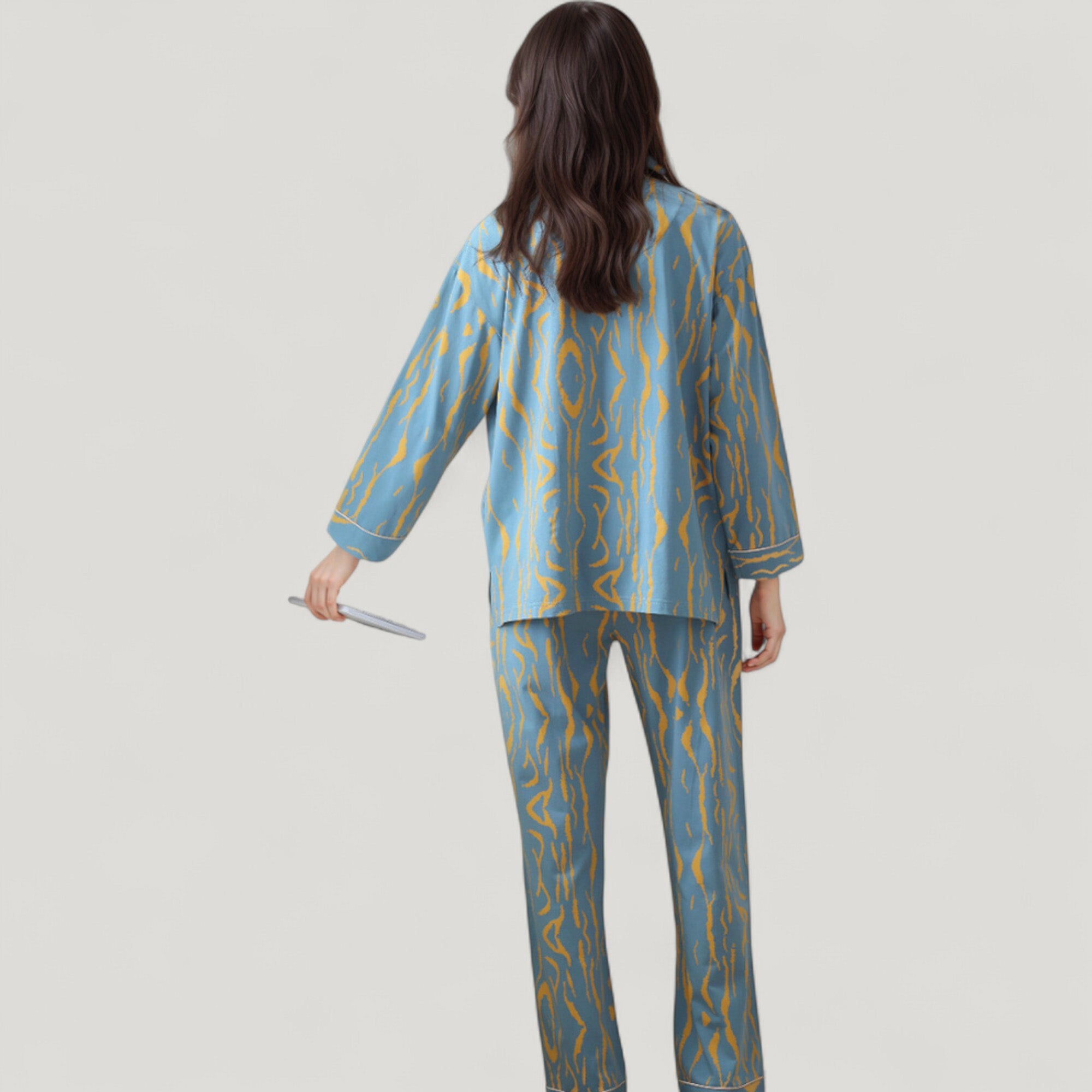 Anna-Kaci Lounge Women's Abstract Pattern Pajama Set Long Sleeve Button Front Top with Matching Relaxed Fit Lounge Pants