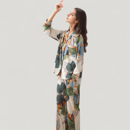 Anna-Kaci Lounge Women's Abstract Pattern Pajama Set Long Sleeve Button Front Top with Matching Relaxed Fit Lounge Pants