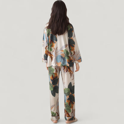 Anna-Kaci Lounge Women's Abstract Pattern Pajama Set Long Sleeve Button Front Top with Matching Relaxed Fit Lounge Pants
